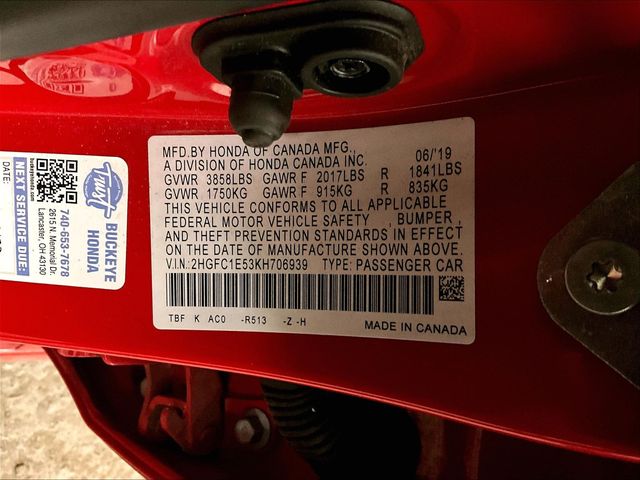 2019 Honda Civic Si Red at Bob Ruth Ford