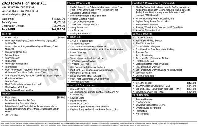 Red (Ruby Flare Pearl) 2023 Toyota Highlander SUV / Crossover All-Wheel Drive 8-Speed Automatic
