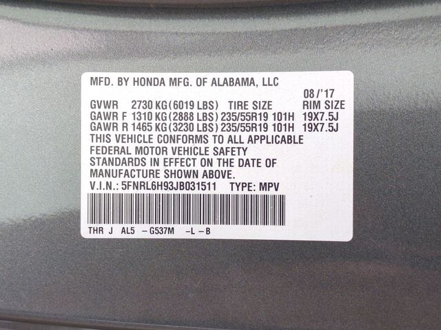 Used 2018 Honda Odyssey Elite 4D Passenger Van