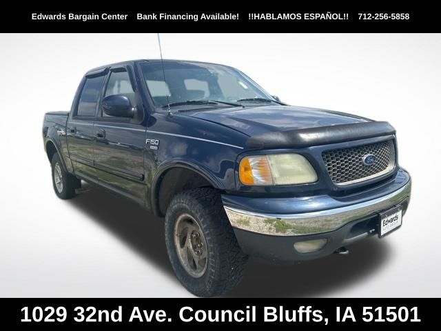 Blue 2002 Ford F-150 Lariat Crew Cab 4WD SB Pickup Truck Four-Wheel Drive 4-Speed Automatic Overdrive