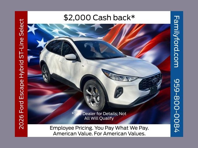 Star White Metallic Tri-Coat 2026 Ford Escape Hybrid ST-Line Select AWD SUV / Crossover All-Wheel Drive Continuously Variable Transmission