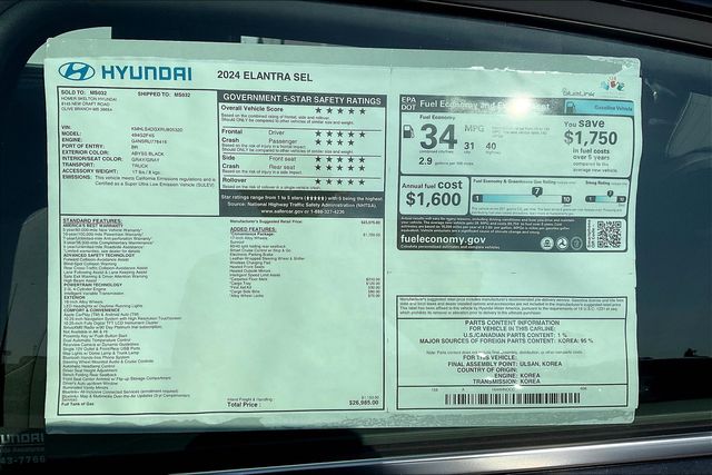 Used 2024 Hyundai Elantra For Sale in OLIVE BRANCH, MS
