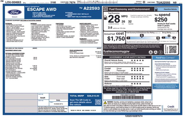 Gray Metallic 2026 Ford Escape SUV / Crossover All-Wheel Drive Automatic