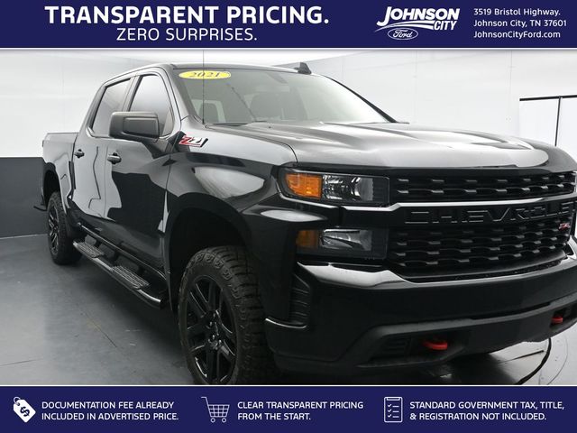 Black 2021 Chevrolet Silverado 1500 Custom Trail Boss Crew Cab 4WD Pickup Truck Four-Wheel Drive 6-Speed Automatic Overdrive