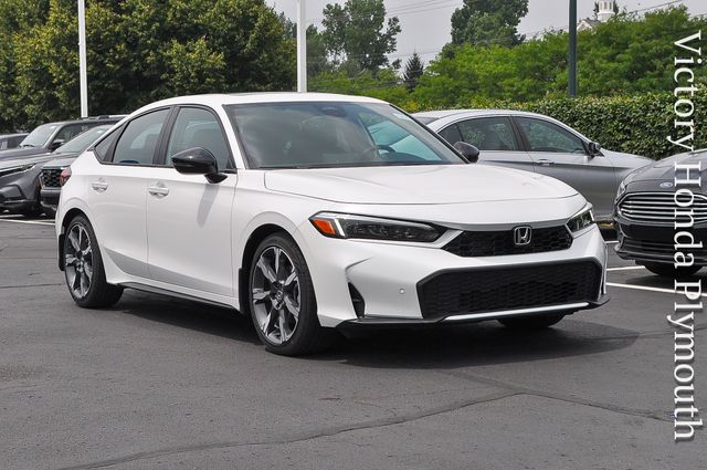 Platinum White Pearl 2026 Honda Civic Hybrid Hatchback Front-Wheel Drive Continuously Variable Transmission