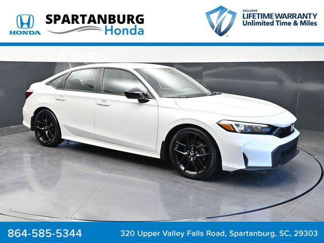 Platinum White 2025 Honda Civic Sport FWD Sedan Front-Wheel Drive Continuously Variable Transmission