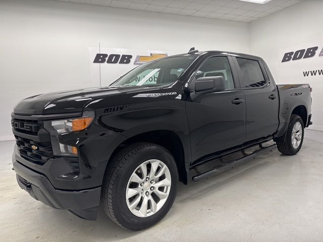 Black 2024 Chevrolet Silverado 1500 Custom Crew Cab 4WD Pickup Truck Four-Wheel Drive 8-Speed Automatic