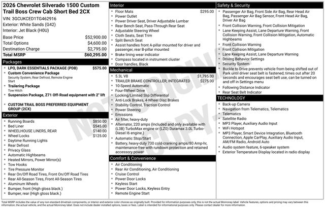 New 2026 Chevrolet Silverado 1500 Custom Trail Boss For Sale in Livonia, MI