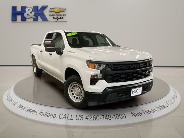 White 2023 Chevrolet Silverado 1500 Work Truck Crew Cab 4WD Pickup Truck Four-Wheel Drive 8-Speed Automatic