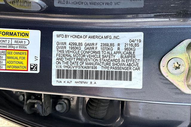 Used 2019 Honda Accord EX-L 4D Sedan