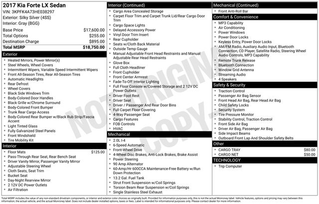 Silky Silver 2017 Kia Forte LX Sedan Front-Wheel Drive 6-Speed Automatic