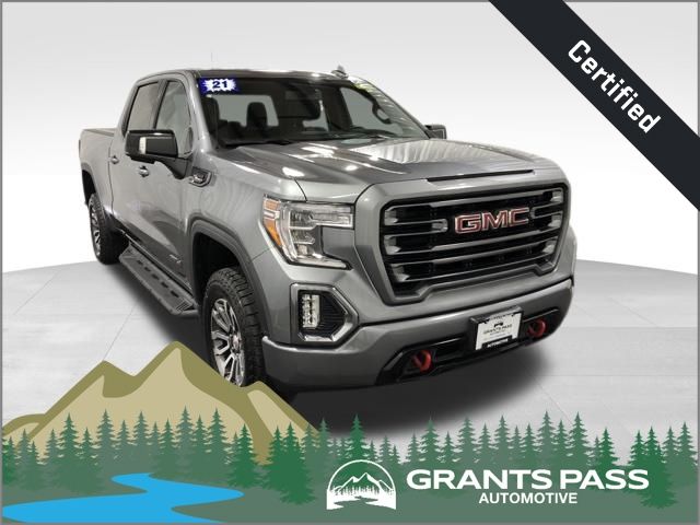Gray (Satin Steel Metallic) 2021 GMC Sierra 1500 AT4 Crew Cab 4WD Pickup Truck Four-Wheel Drive Automatic