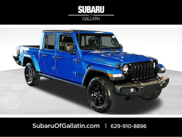 Hydro Blue Pearlcoat 2021 Jeep Gladiator Willys Crew Cab 4WD Pickup Truck Four-Wheel Drive 6-Speed Manual