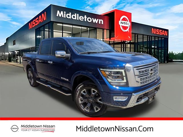 Deep Blue Pearl 2023 Nissan Titan Platinum Reserve Crew Cab 4WD Pickup Truck Four-Wheel Drive 9-Speed Automatic