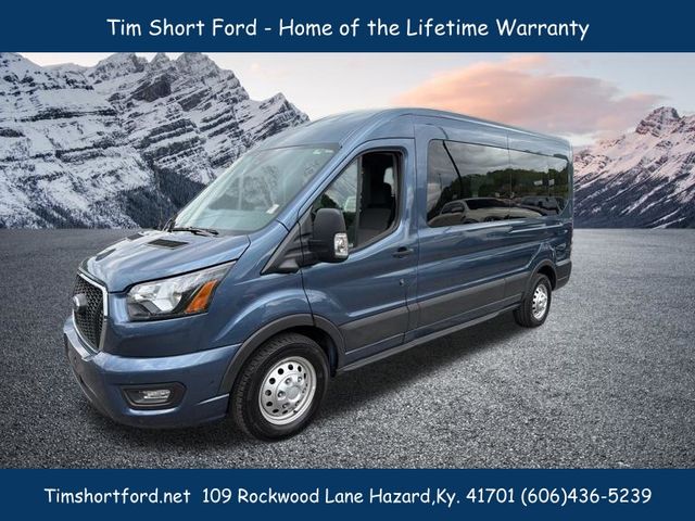 Blue Metallic 2025 Ford Transit Passenger 350 XLT Medium Roof LB AWD Van All-Wheel Drive