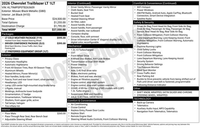 Mosaic Black Metallic 2026 Chevrolet Trailblazer SUV / Crossover Front-Wheel Drive Continuously Variable Transmission