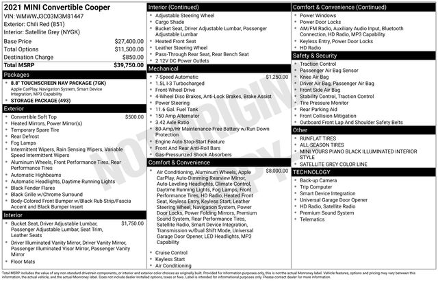 Chili Red 2021 MINI Cooper Convertible FWD Convertible Front-Wheel Drive 7-Speed Automatic
