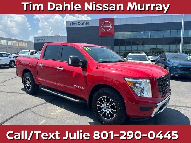 Red Alert 2021 Nissan Titan Pickup Truck Four-Wheel Drive 9-Speed Automatic