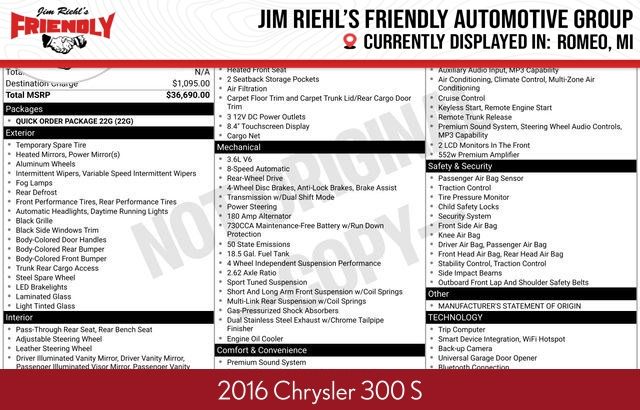  2016 Chrysler 300 S RWD   