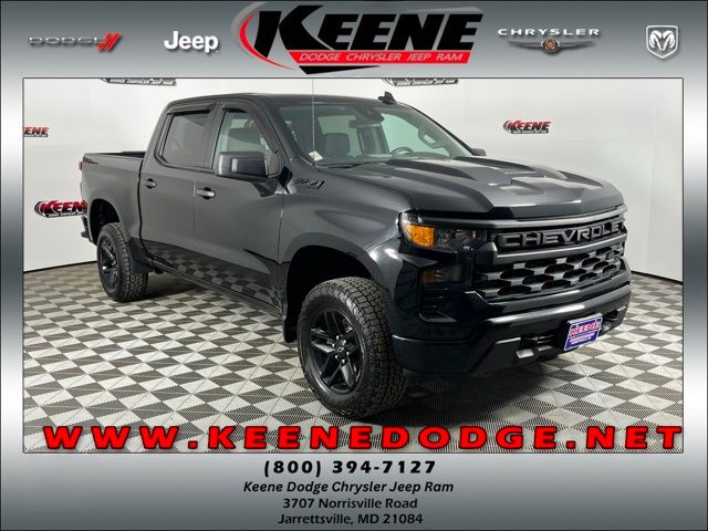 Black 2022 Chevrolet Silverado 1500 Custom Trail Boss Crew Cab 4WD Pickup Truck Four-Wheel Drive Automatic
