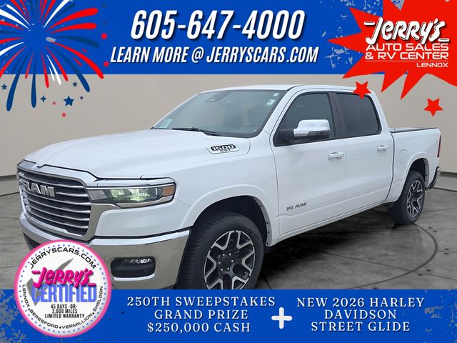 Bright White Clearcoat 2025 RAM 1500 Laramie Crew Cab 4WD Pickup Truck Four-Wheel Drive 8-Speed Automatic
