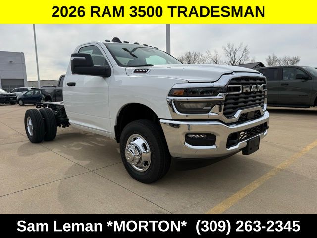 Bright White Clearcoat 2026 RAM 3500 Chassis Tradesman Regular Cab DRW 4WD Pickup Truck Four-Wheel Drive 8-Speed Automatic