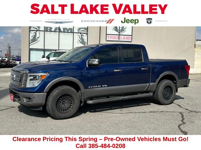 Deep Blue Pearl 2018 Nissan Titan Platinum Reserve Crew Cab 4WD Pickup Truck Four-Wheel Drive 7-Speed Automatic