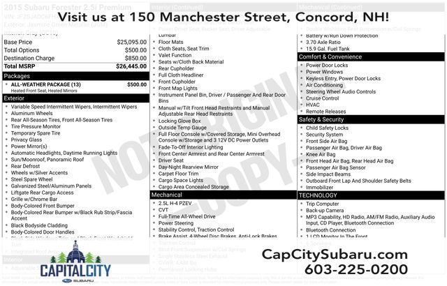 Jasmine Green Metallic 2015 Subaru Forester 2.5i Premium SUV / Crossover All-Wheel Drive Continuously Variable Transmission