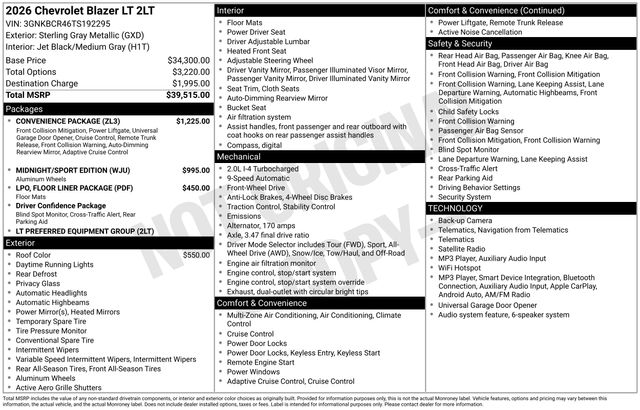 New 2026 Chevrolet Blazer LT For Sale in Livonia, MI