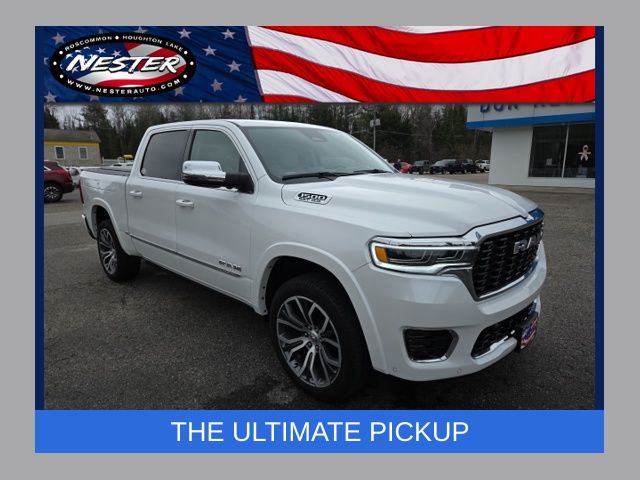 Ivory White Tri-Coat Pearlcoat 2025 RAM 1500 Tungsten Crew Cab 4WD Pickup Truck Four-Wheel Drive 8-Speed Automatic