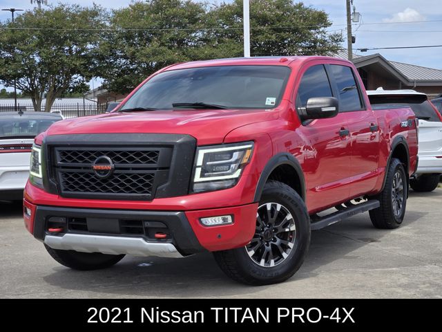 Red Alert 2021 Nissan Titan Pickup Truck Four-Wheel Drive 9-Speed Automatic