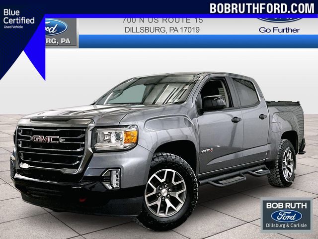 Gray (Satin Steel Metallic) 2021 GMC Canyon AT4 Crew Cab 4WD with Leather Pickup Truck Four-Wheel Drive 8-Speed Automatic