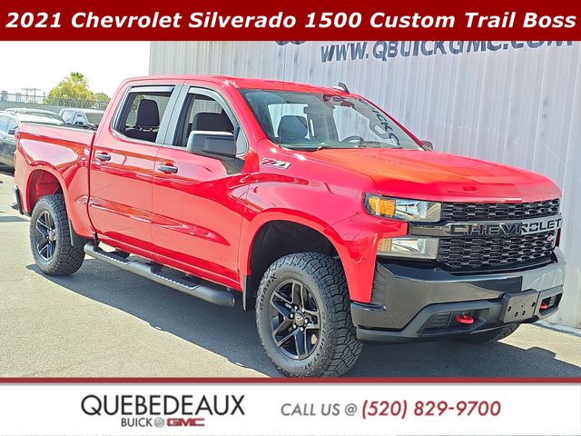 Red 2021 Chevrolet Silverado 1500 Custom Trail Boss Crew Cab 4WD Pickup Truck Four-Wheel Drive 6-Speed Automatic Overdrive