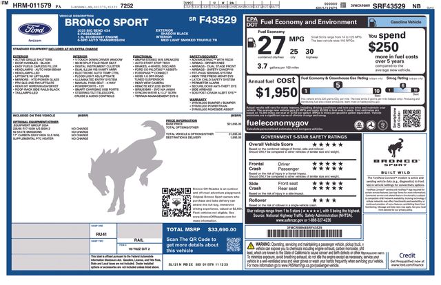 new 2025 Ford Bronco Sport car, priced at $29,758