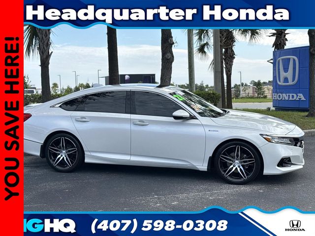 White Pearl 2021 Honda Accord Hybrid Sedan Front-Wheel Drive Continuously Variable Transmission
