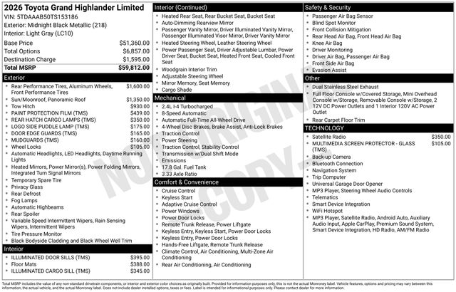Midnight Black Metallic 2026 Toyota Grand Highlander SUV / Crossover All-Wheel Drive 8-Speed Automatic