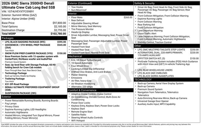 Summit White 2026 GMC Sierra 3500HD Pickup Truck Four-Wheel Drive Automatic
