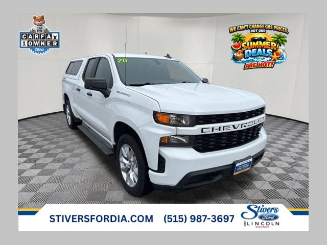 Summit White 2020 Chevrolet Silverado 1500 Custom Double Cab 4WD Pickup Truck Four-Wheel Drive 8-Speed Automatic