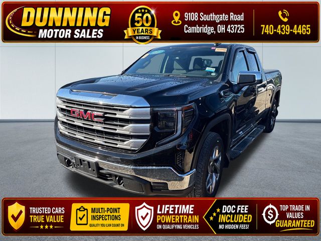 Onyx Black 2023 GMC Sierra 1500 SLE Double Cab 4WD Pickup Truck Four-Wheel Drive 8-Speed Automatic