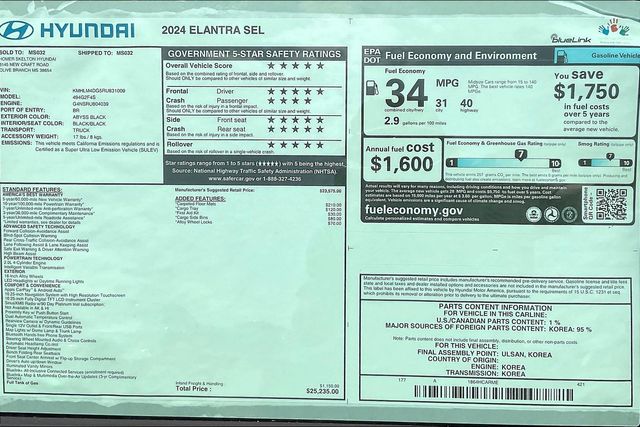 Used 2024 Hyundai Elantra For Sale in OLIVE BRANCH, MS