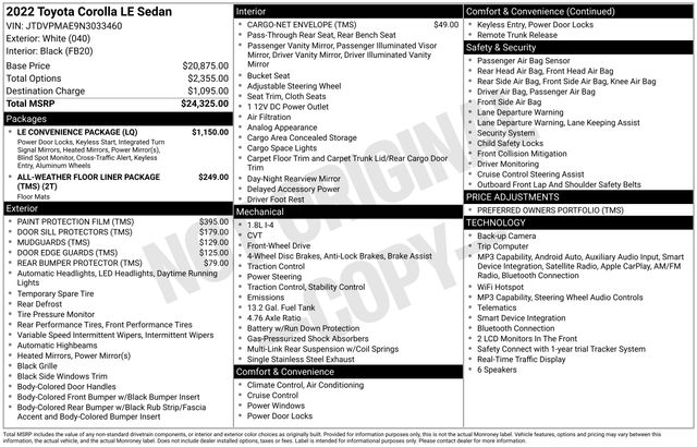 White (Wind Chill Pearl) 2022 Toyota Corolla LE FWD Sedan Front-Wheel Drive Continuously Variable Transmission