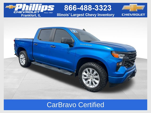 Glacier Blue Metallic 2022 Chevrolet Silverado 1500 Custom Crew Cab 4WD Pickup Truck Four-Wheel Drive 8-Speed Automatic