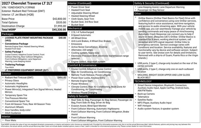 New 2027 Chevrolet Traverse SUV