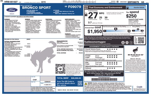 new 2025 Ford Bronco Sport car, priced at $32,924