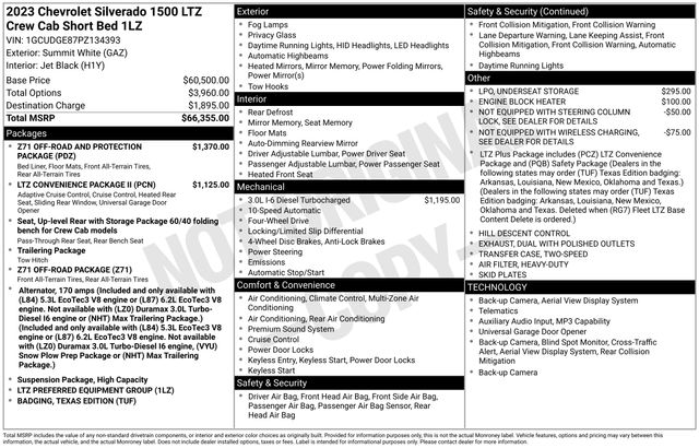 Summit White 2023 Chevrolet Silverado 1500 LTZ Crew Cab 4WD Pickup Truck Four-Wheel Drive Automatic