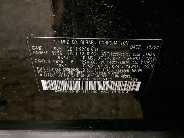 2021 Subaru Outback Touring XT Black at Rafferty Subaru