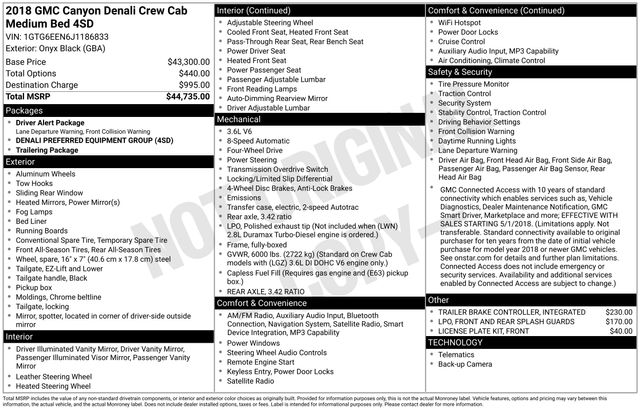 Onyx Black 2018 GMC Canyon Pickup Truck Four-Wheel Drive 8-Speed Automatic