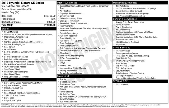 2017 Hyundai Elantra SE 2017 Hyundai Elantra SE