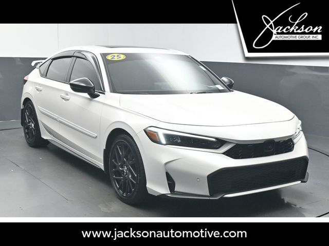 Platinum White Pearl 2025 Honda Civic Hybrid Hatchback Front-Wheel Drive Continuously Variable Transmission