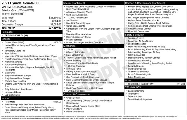 used 2021 Hyundai Sonata car, priced at $18,627
